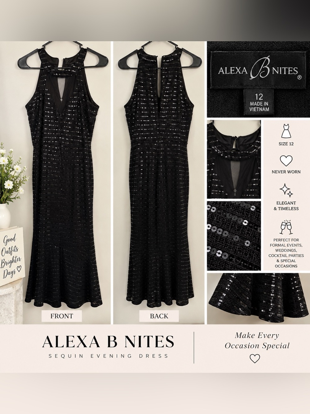 Alexa B Nites Black Sequin Maxi Dress